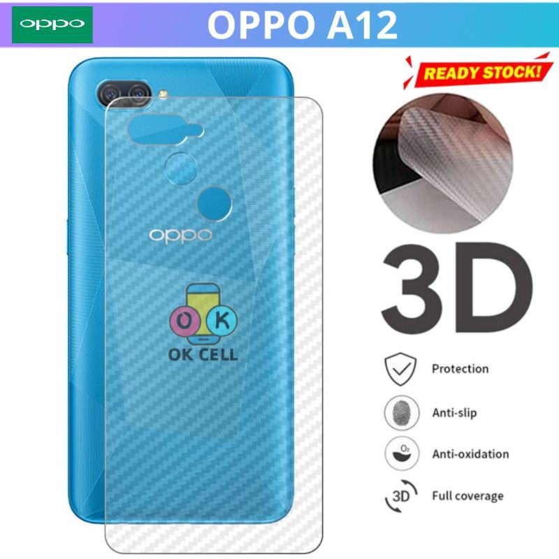 Garskin Carbon 3D Oppo A12 - Skin Karbon Stiker Anti Gores Belakang Serat Fiber Premium