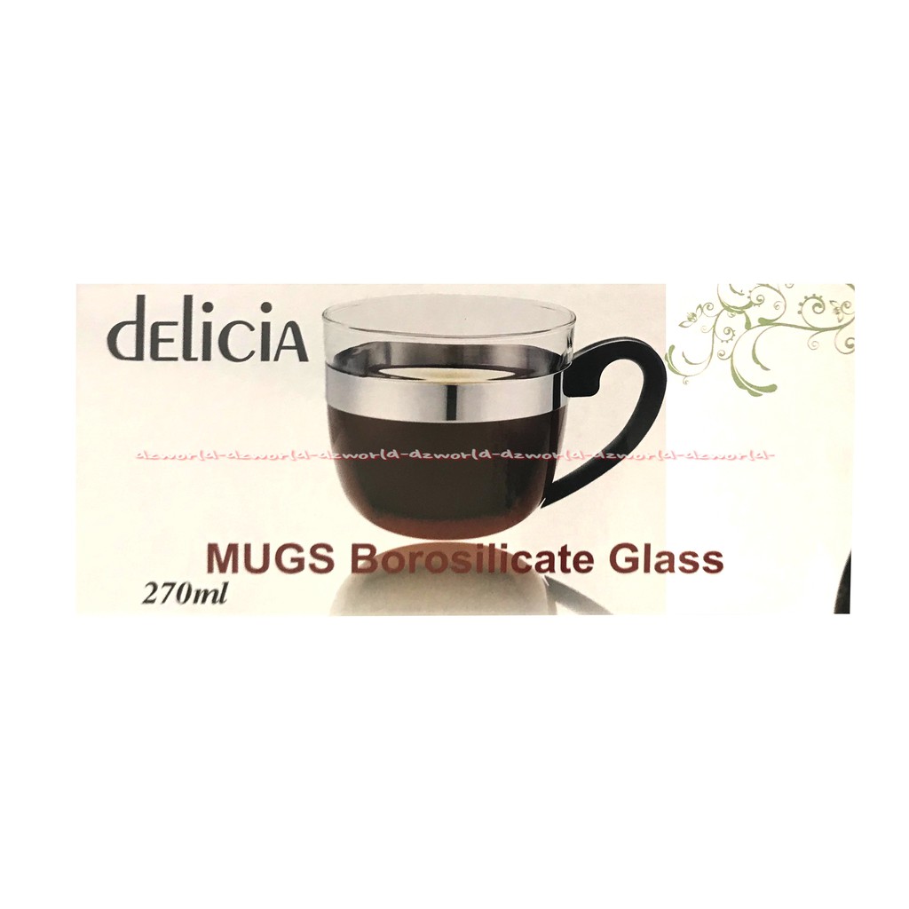 Delicia Mugs Gelas Kaca Isi 2 Pcs Kapasitas 270ml dengan Gagang Ergonomis