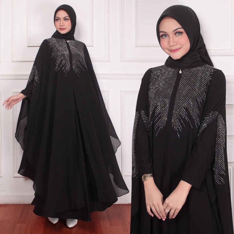 RINA BUSANA - Abaya Kaftan Mewah dan Elegan Payet - Abaya Kaftan Hitam Mewah - Abaya Turki Mewah - G