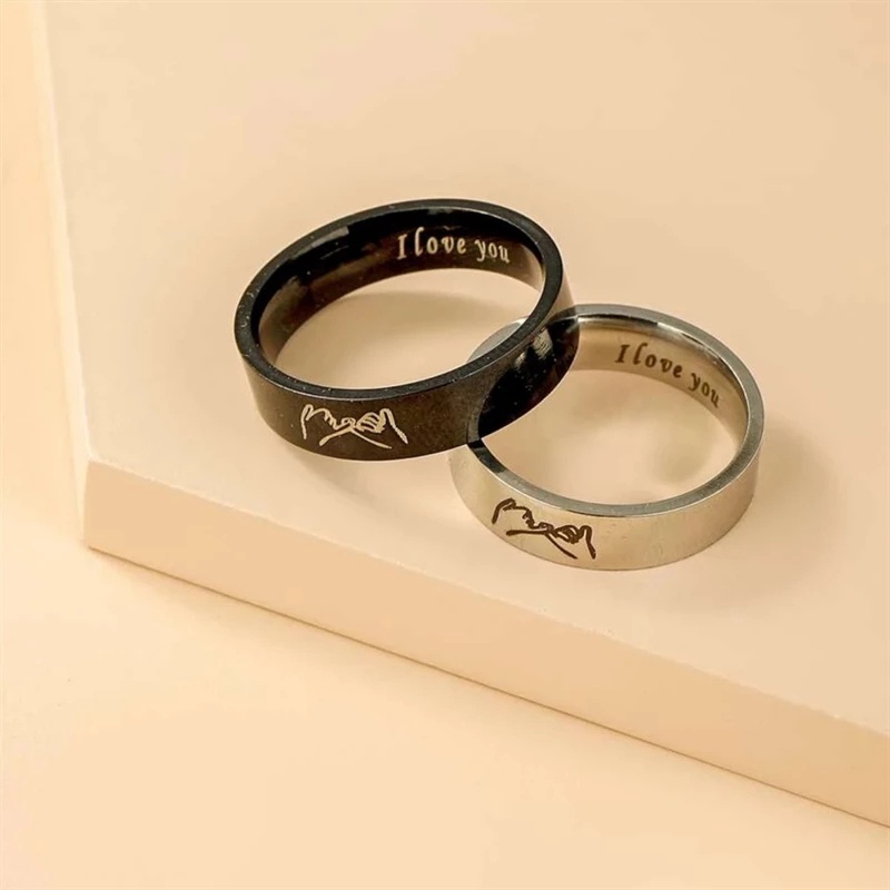 Cincin Titanium Steel Motif Ukiran Tangan I Love You Untuk Pria / Wanita