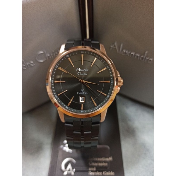 Jam Alexandre Christie AC 8655 MD BBR Pria Rantai Hitam Rosegold Bulat