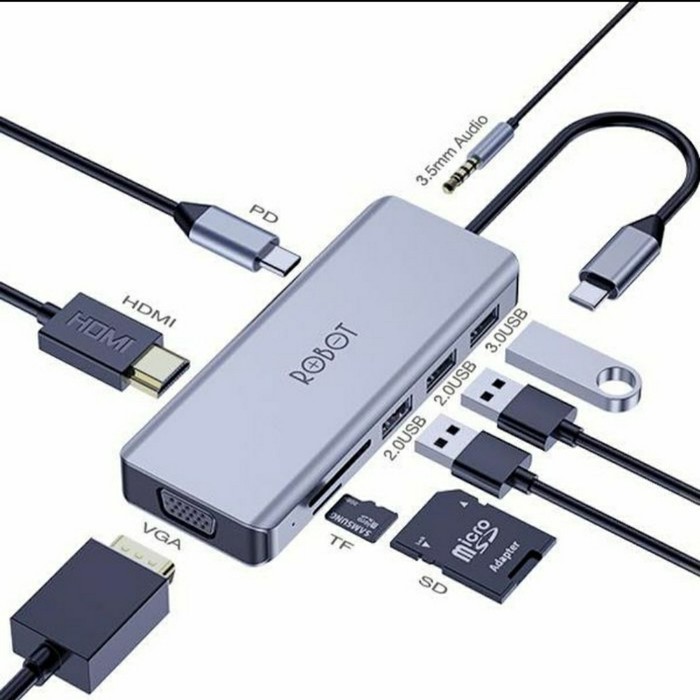 USB C HUB 9 IN 1 ROBOT HT390 ADAPTER USB Type C MACBOOK IPAD PRO