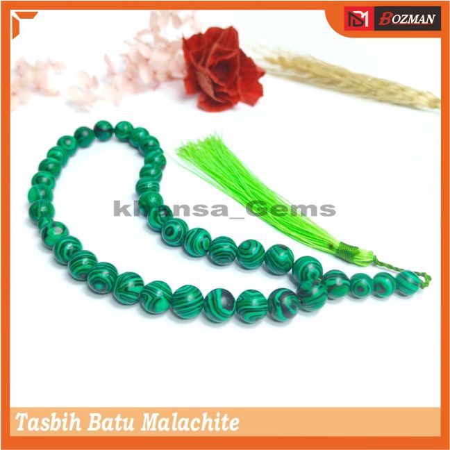 TASBIH MALACHITE DIM 10MM ISI 33 BUTIR AKSESORIES PERLENGKAPAN IBADAH SHOLAT DZIKIR FASHION MUSLIM