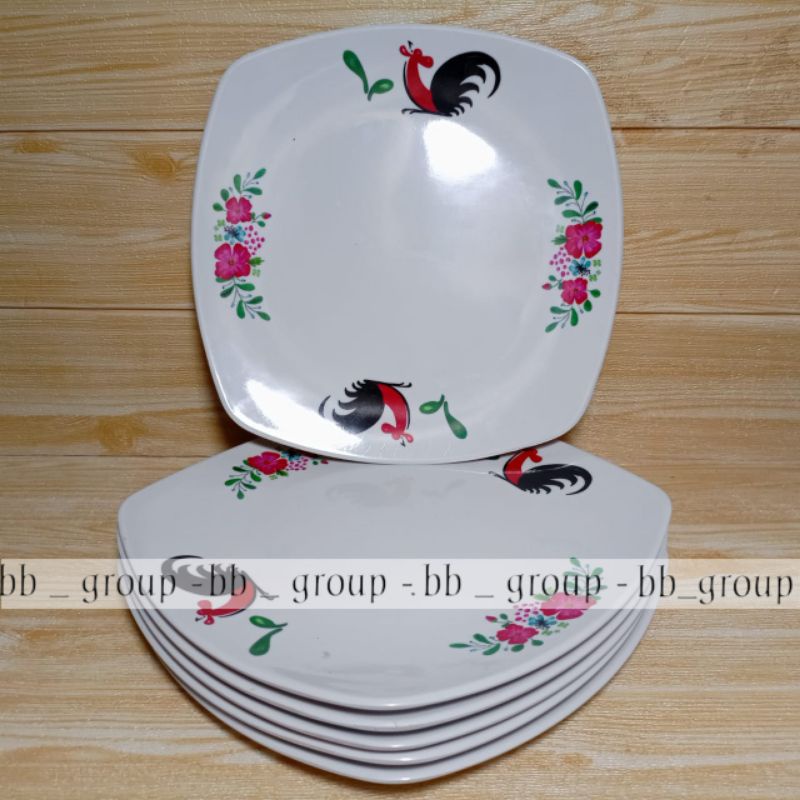 6 pcs piring prasmanan melamine asli segi 9inc melamine ware motif mawar