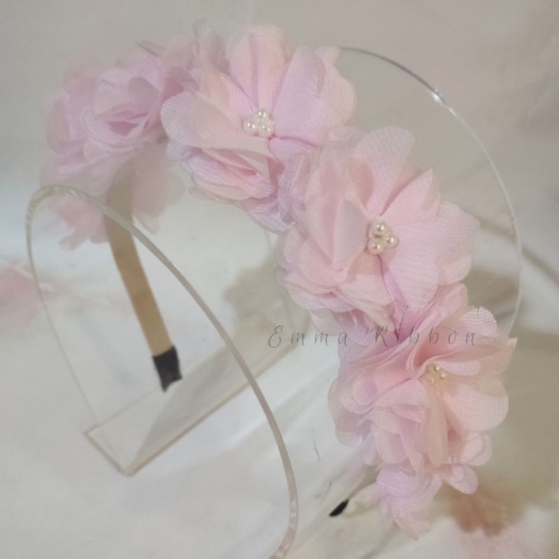 Flower crown pink/ mahkota bunga pink/ merah muda/ bandana bayi bunga pink/ mahkota bunga melingkar/