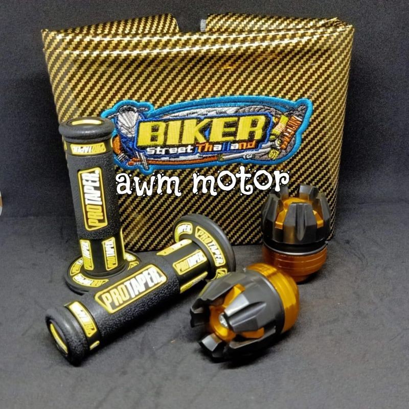 PAKET Sarung Jok Kulit Jok Karbon Biker Plus Jalu As Roda Depan Dan Grip Protapet New Universal