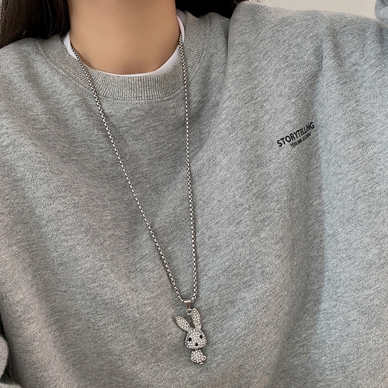 Kalung Wanita Dengan Liontin Bentuk Kelinci Aksen Kristal Bahan Zirkon Untuk Pesta Pernikahan