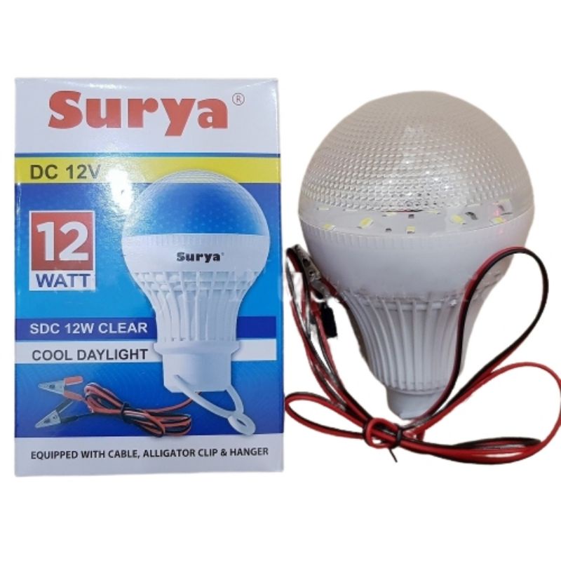 Bola Lampu Surya DC 12V 12Watt Clear Jepit Baterai