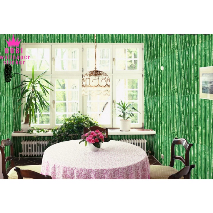 Wallpaper Sticker Motif Bambu Hijau 5108  /  Uk.9mx45cm