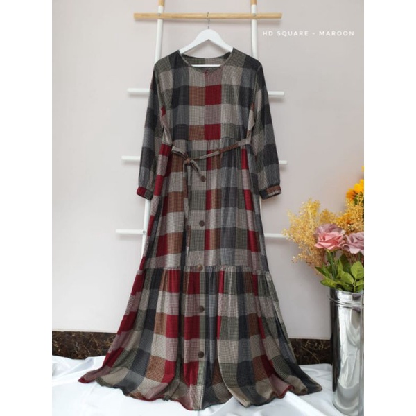 Home dress || Gamis Rayon kotak kotak full kancing busui friendly gamis murah ORI | BY SEJOLI