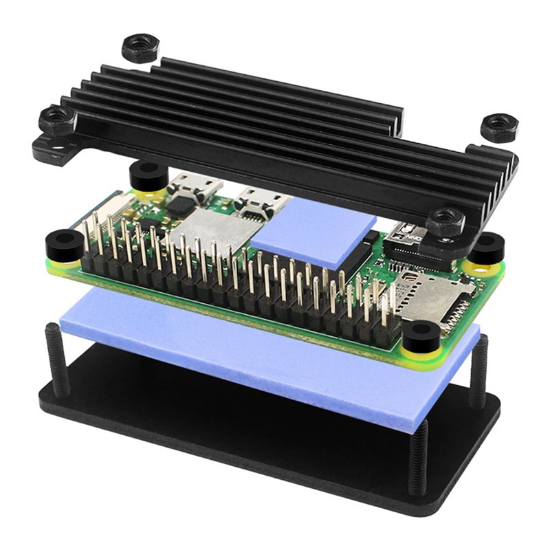 Aluminum Alloy Shell for Raspberry Pi Zero/Zero W/Zero WH 2W Heatsink Passive Cooling Enclouse Black Pin Header