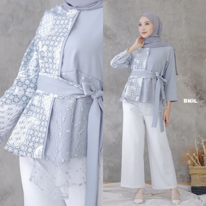 tey-17 Batik wanita ASJ SA HRB026 Kenongo Kemeja Tosca Pendek-Tile silver