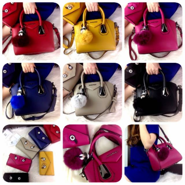 GIVENCHY Antigona Gun Metal Leather Spring Summer 2018 With KARLITO Glasses Charms & Clutch ZM-5153