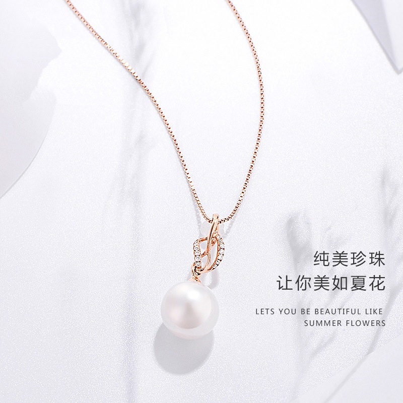 [Ready Stock]Fashion 18K Rose Gold Plated Rhinestone Pearl Necklace Pendant