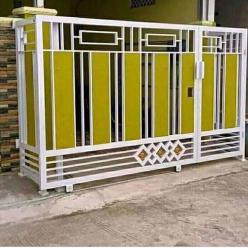 Jual pagar besi minimalis kombinasi Wood plank/ grc serat kayu | Shopee