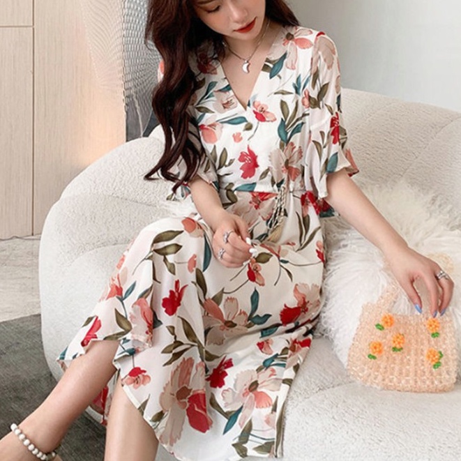 dress bunga korea/dress korea/midi dress korea/long dress korea