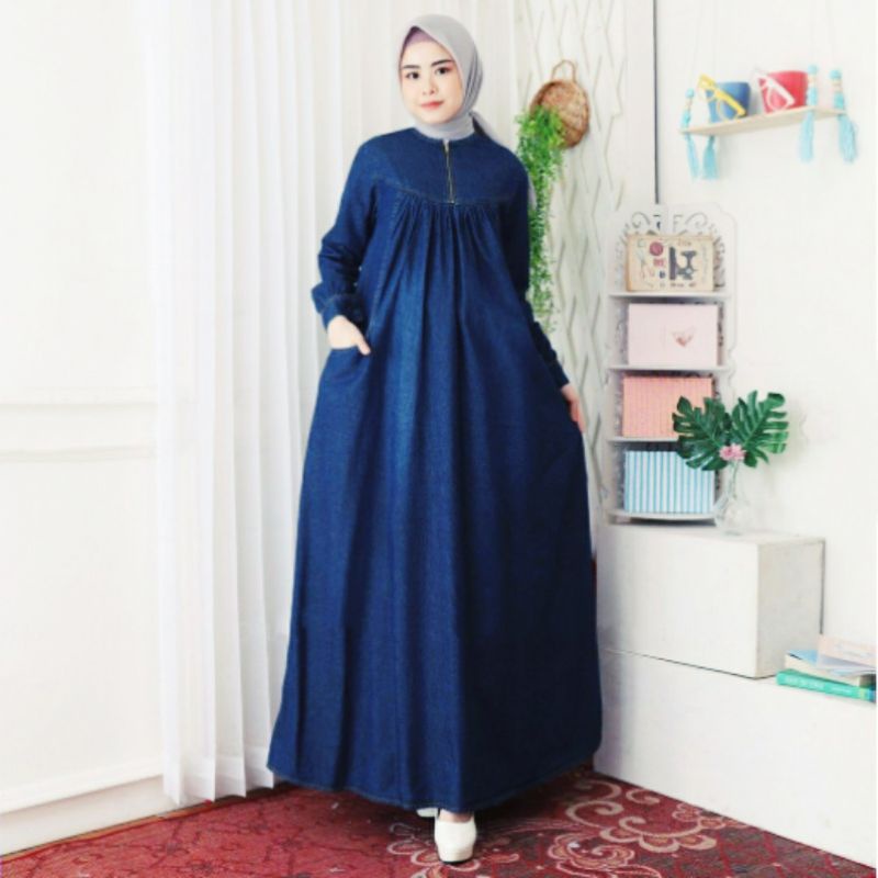 gamis jeans wanita realpict 100% ambi dress jeans gamis jeans muslim gamis jeans kondangan gamis wan