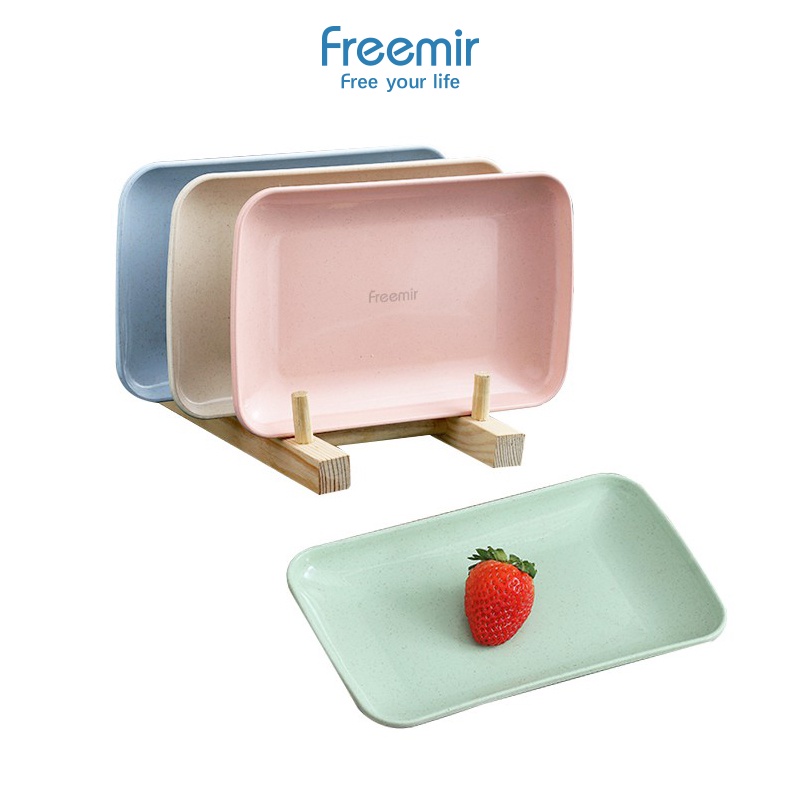 freemir Set 4 pcs Piring Makan Kotak 21 cm Wheat Straw Square Plate Warna Warni Set 4 Pcs