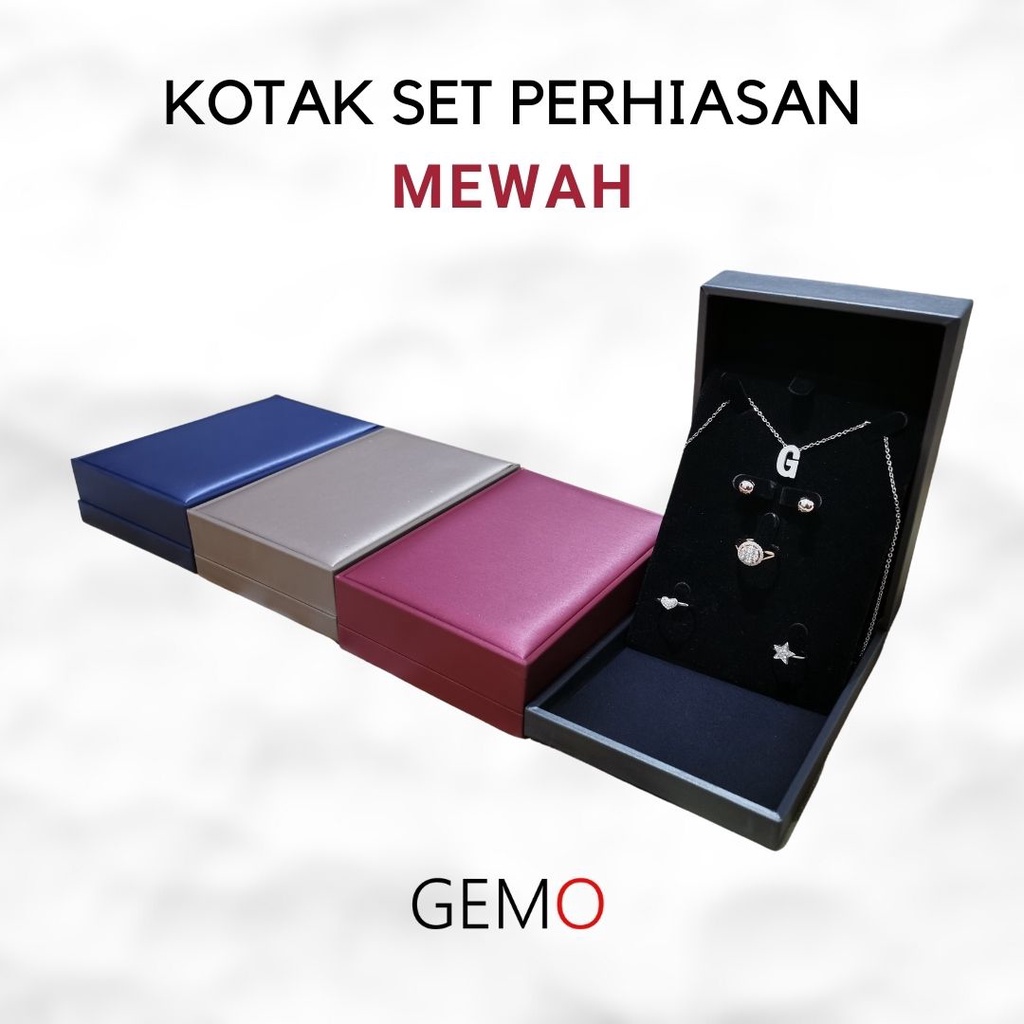 Kotak Set Kalung, Cincin Anting Mewah Ada Empat Warna Box Tempat Perhiasan / Jewelry Box Cocok Untuk Gift / Hadiah, Lamaran, Mahar Pernikahan, Hantaran Tunangan, Seserahan Pernikahan