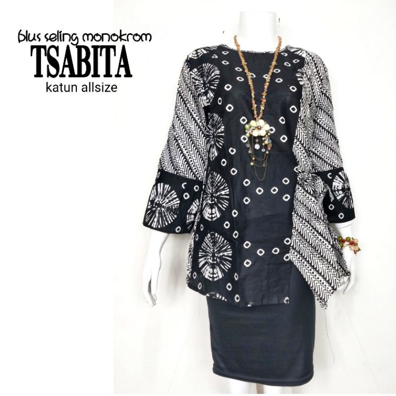 Blouse Blus katun seling monokrom tsabita Baju Atasan wanita batik murah murmer lebay kerja sekolah kuliah santaisantai