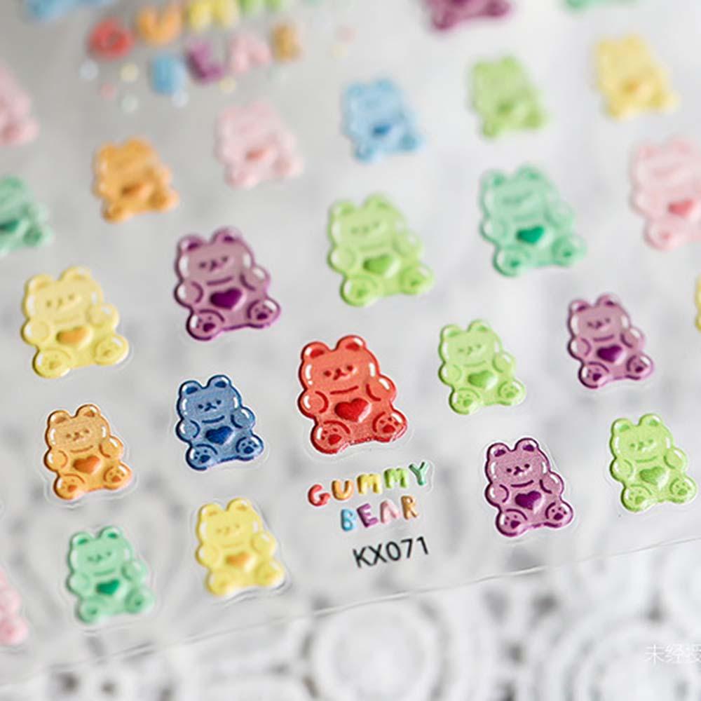 Agustina 5D Ukiran Stiker Kuku Kartun Gummy Bear Decal DIY Nail Art Desgin