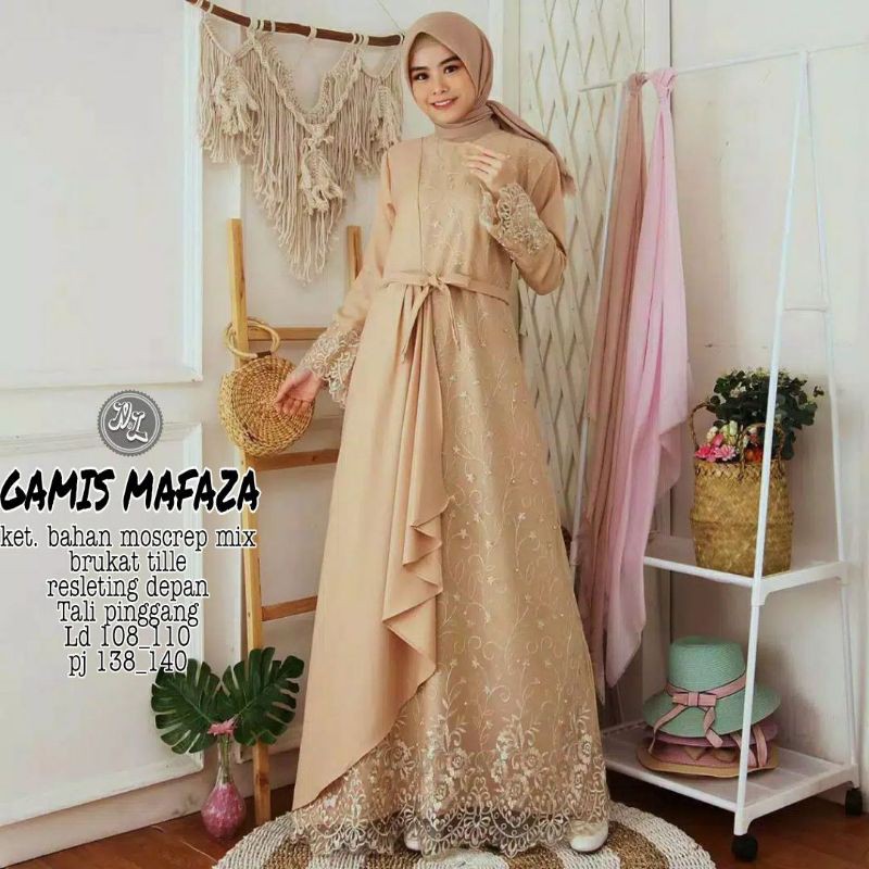 [BISA COD]Gamis BRUKAT BROKAT Mafaza TilLe Bordir Maxi Dress Lebaran Tulle Baju Muslim