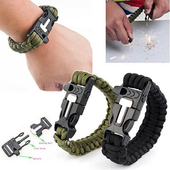 Survival Bracelet Kit Gelang Outdoor Sport Multifungsi Fire Emergency - Hitam