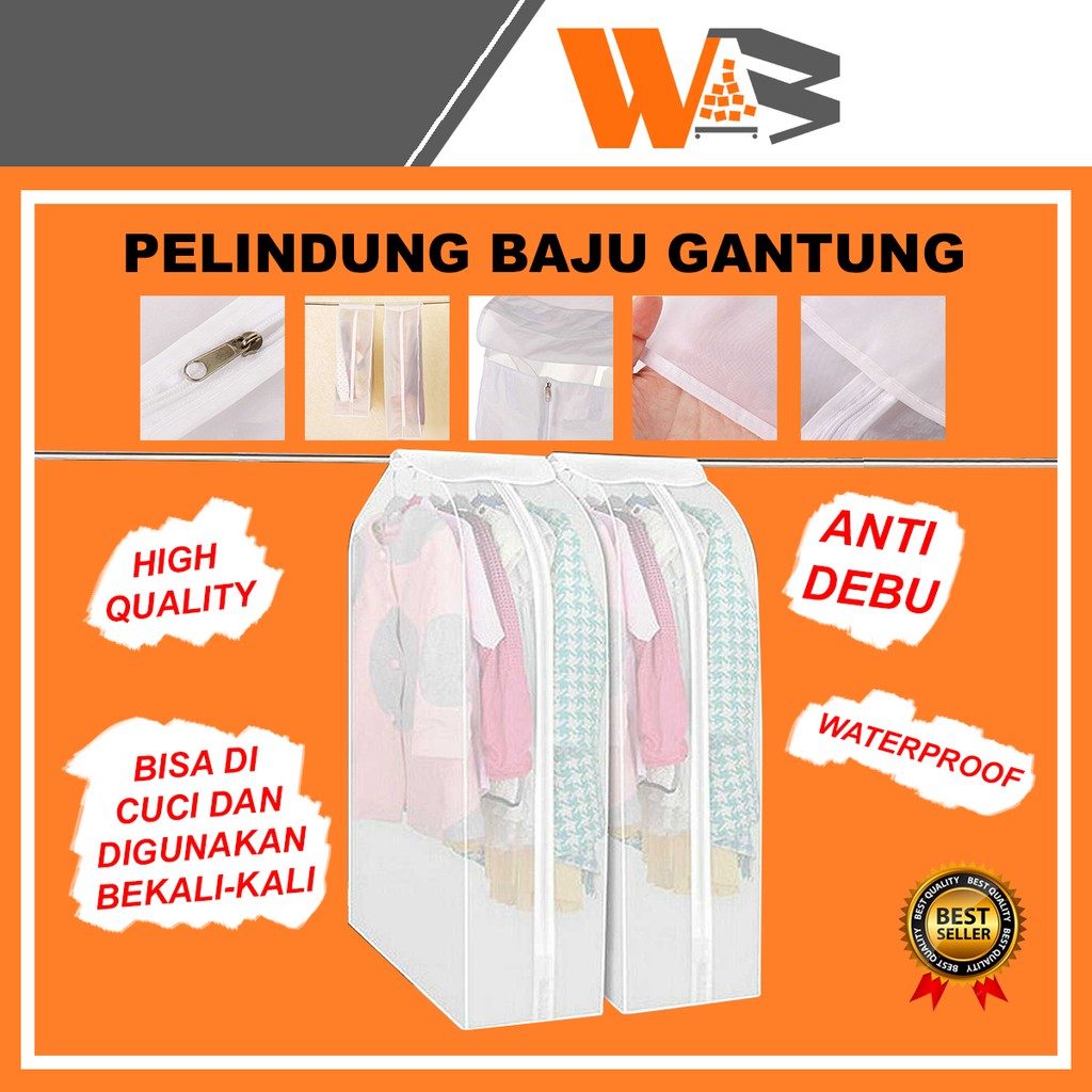 COD Pelindung Cover Baju Gantung Anti Debu Waterproof Plastik Resleting C15