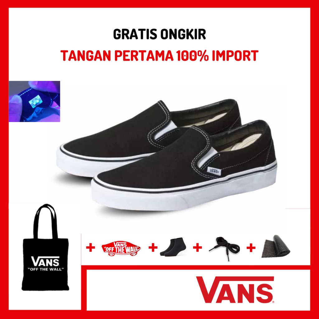 Sepatu Slip On Classic Black White / Sneakers Slip On Hitam Putih