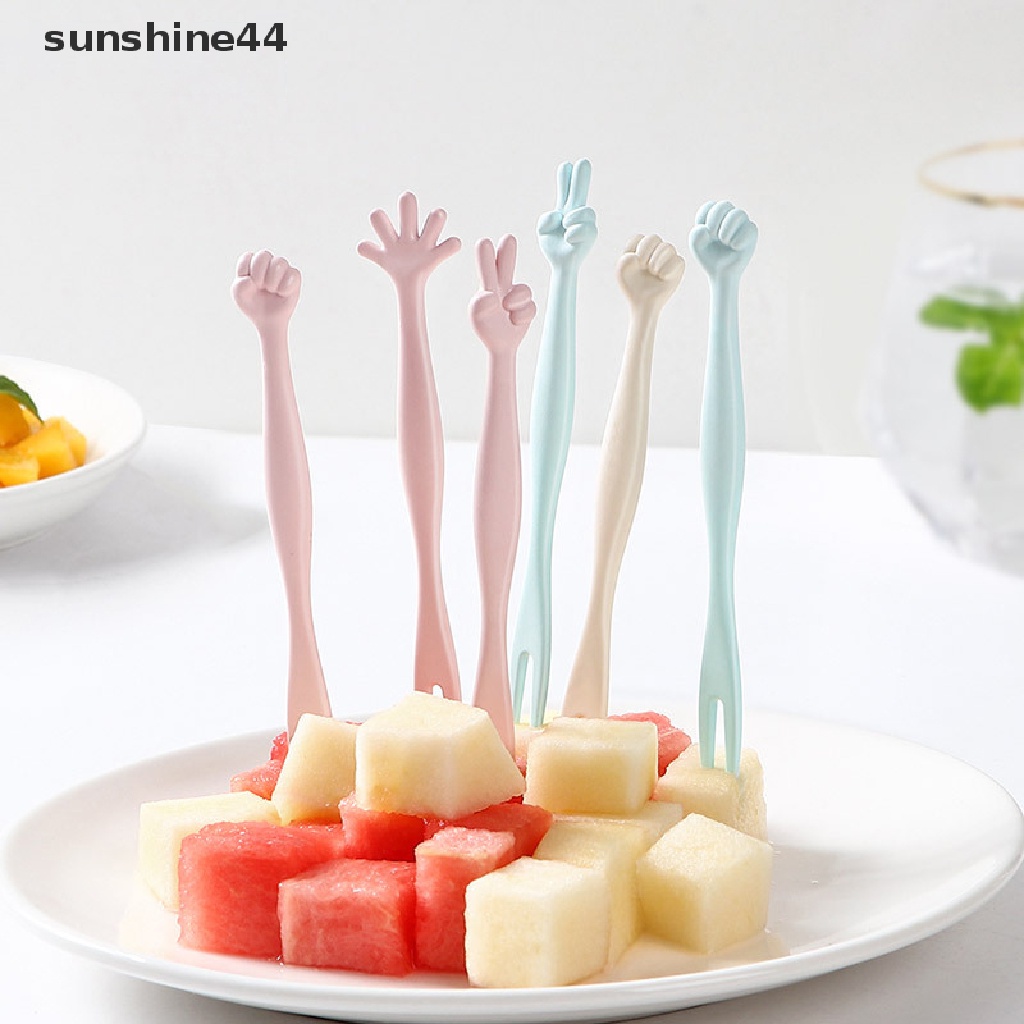 Sunshine 6Pcs Garpu Buah / Kue / Dessert Bentuk Lucu Untuk Pesta