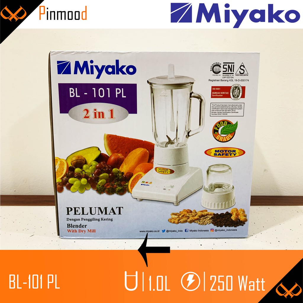 MIYAKO BLENDER BL-101 PL PELUMAT [ 1 LITER ] 2 IN 1 DRY MILL BISA KERING PLASTIK