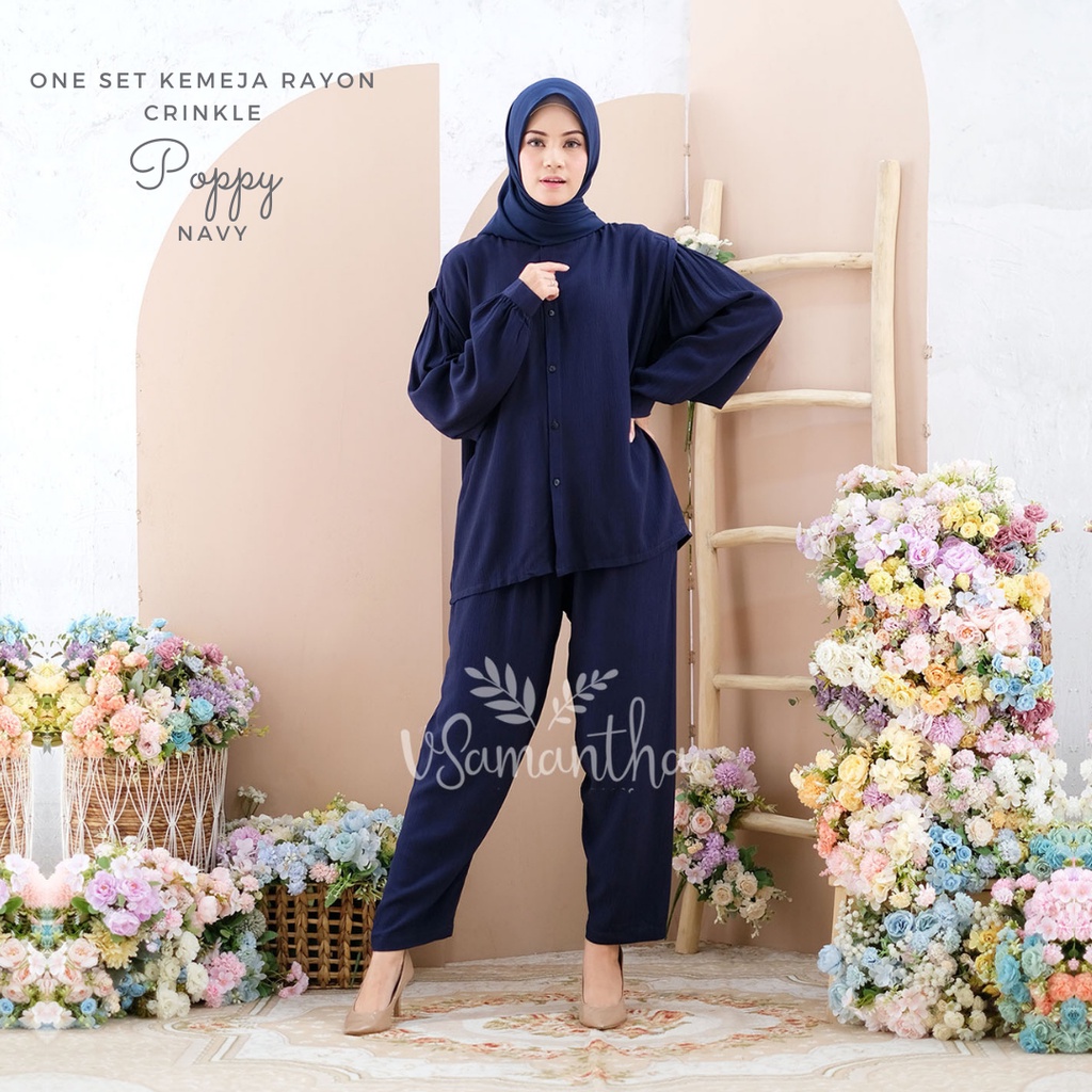 Pajamas / Piyama One Set Kemeja Rayon Crinkle Premium Poppy