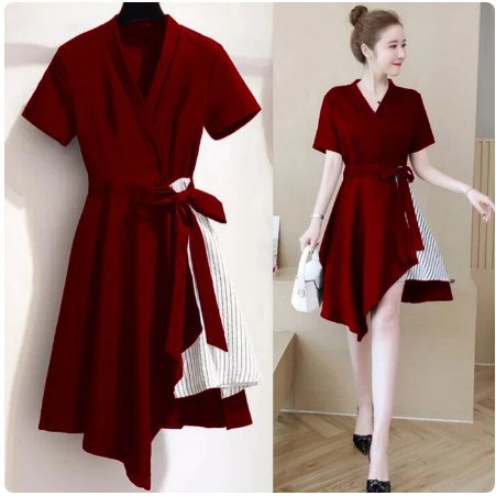 Baju Dress Wanita Remaja Trendy Kekinian Terbaru 2021 Gaun Pesta Natal Style Korea Bahan Katun Ld100