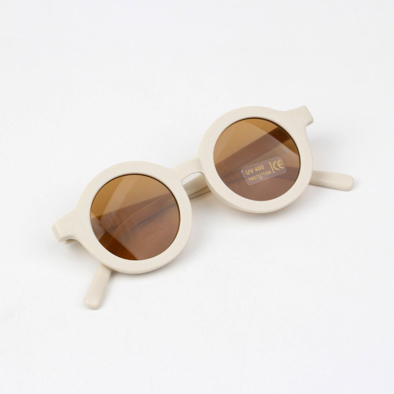 KACAMATA BINGKAI BULAT ANAK/ KACAMATA ANAK FASHION VIRAL / KACAMATA ANTI ULTRAVIOLET SUNGLASSES ANTI SILAU SINAR MATAHARI UNTUK ANAK/LAKI-LAKI PEREMPUAN/BAYI-Cream