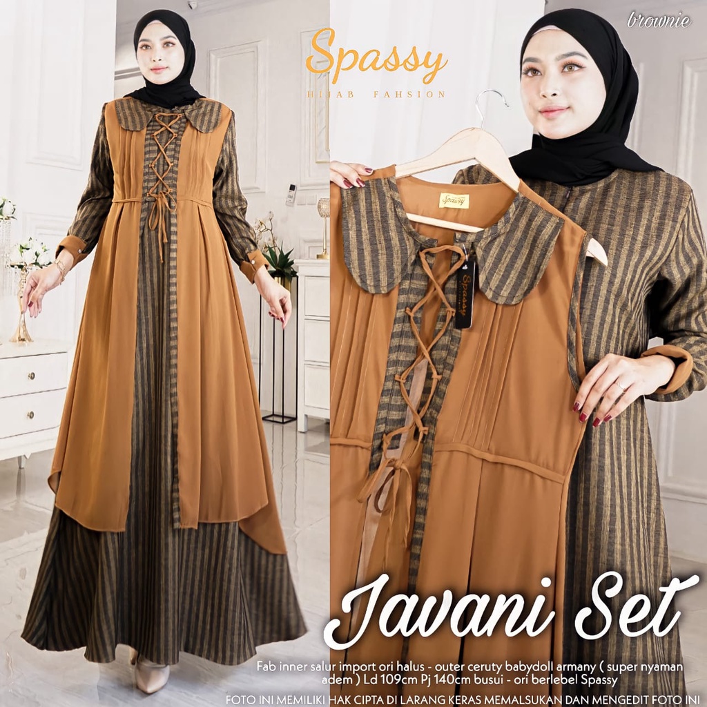 GAMIS JAVANI SET SETELAN MOTIF SALUR GARIS OUTER CERUTY CERUTI ALLSIZE LD LINGKAR DADA 109 PB PANJAN