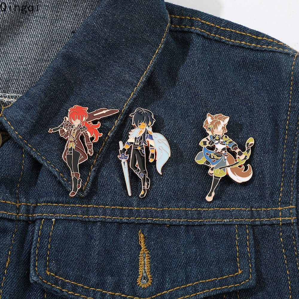 Bros Pin Enamel Desain Karakter Anime Raiden Shogun Venti Zhongli Tartaglia Untuk Hadiah