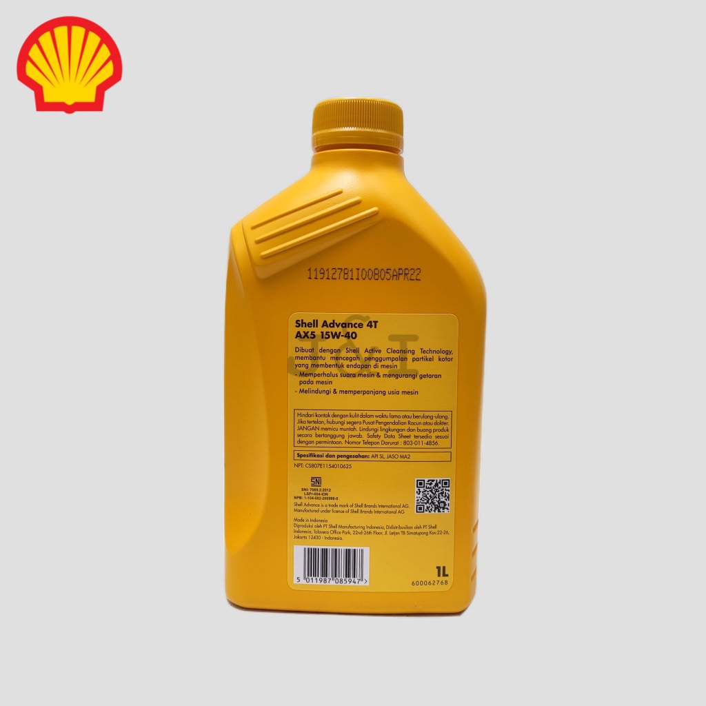 Oli Shell Advance AX5 15W-40 API SL JASO MA2 1 Liter