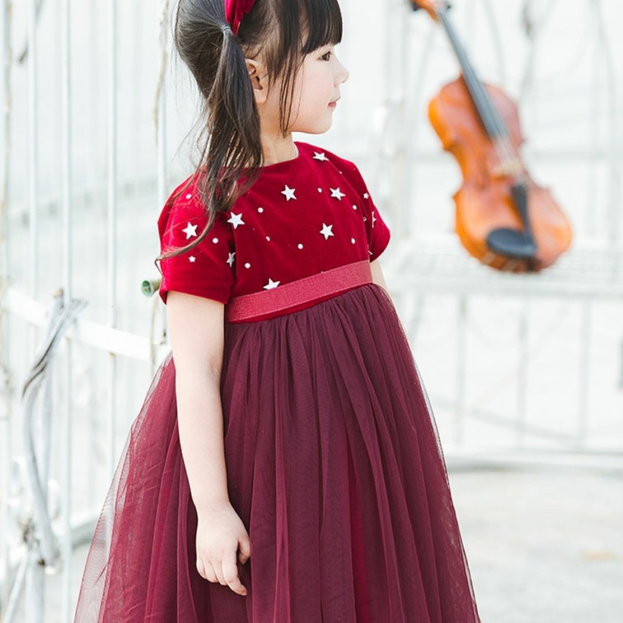 Baju dress anak merah Girl maroon red stary tutu dress
