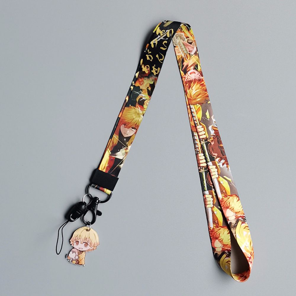 QUINTON Cute  Strap Anime Demon Slayer Lanyards Keychain Certificate lanyard Mobile Phone Strap Webbing Hang Rope Anime characters High Quality Cartoon Pendant Cartoon Hang Rope