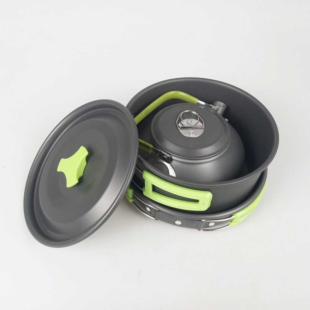 Panci Stenlis Alat Masak Camping Set 3 in 1 Portable Anti Lengket