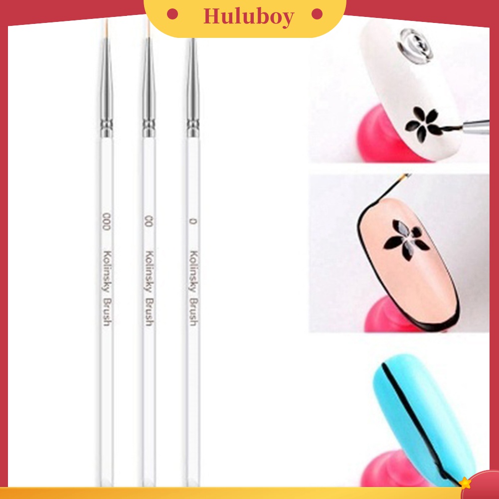 Huluboy Huluboy♡ 3pcs Pen Brush Dua Sisi Transparan Untuk Menggambar / Manicure