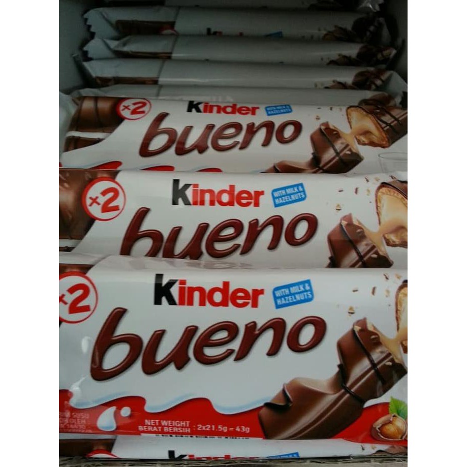 

Biskuit Cokelat Coklat KINDER Bueno Milk & Hazelnuts 43 gram isi 2 bar