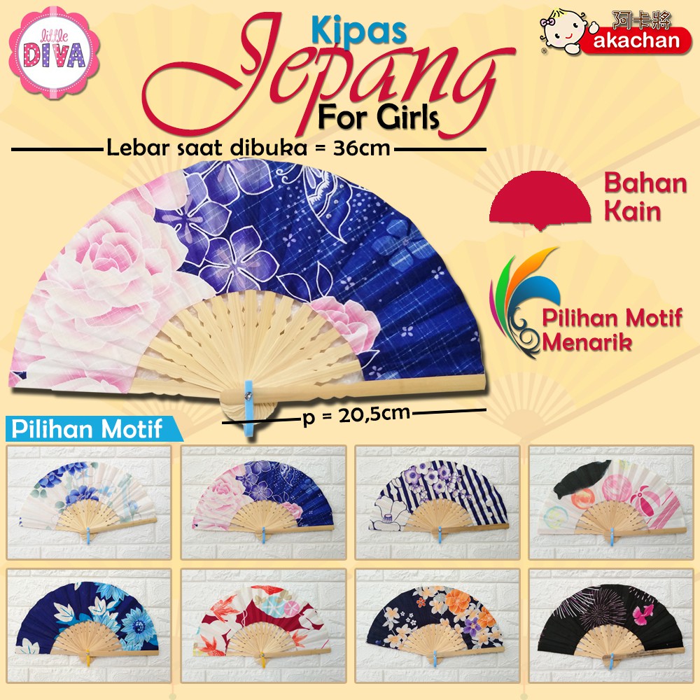 [A-YY] KIPAS JEPANG ANAK - Motif Bunga - Pelengkap Aksesoris Baju YUKATA KIMONO - AKACHAN