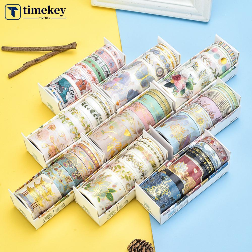 Timekey 6 Rol / Kotak Selotip Washi Seri Retro Warna Emas Bronzing Untuk Dekorasi Scrapbook / Diary / Jurnal A9K2