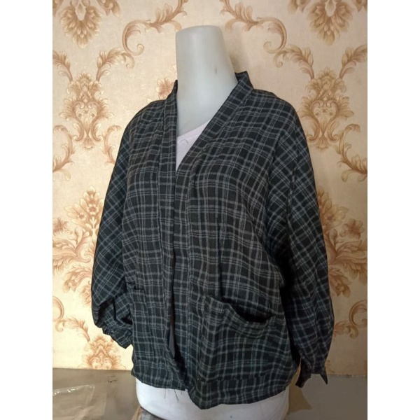 Outer Balon Grid Flanel Cardigan Ballon Outher Cardy Oversize