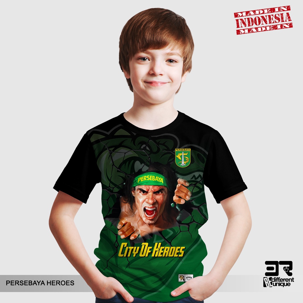 [ COD / BAYAR DI TEMPAT ] KAOS DISTRO PRINTING ANAK ANAK GAMBAR SEPAKBOLA PERSEBAYA SURABAYA HEROES