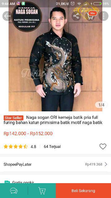 Naga Sogan Kemeja Batik Pria Full Furing Bahan Katun Primisima Batik Motif Naga Batik Solo Halus