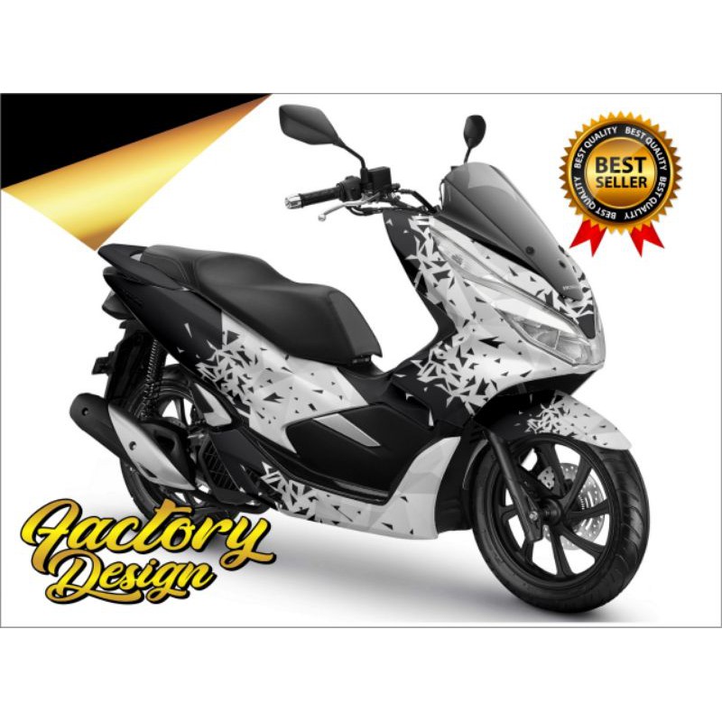 sticker decal full body Honda PCX motip abstrak putih hitam