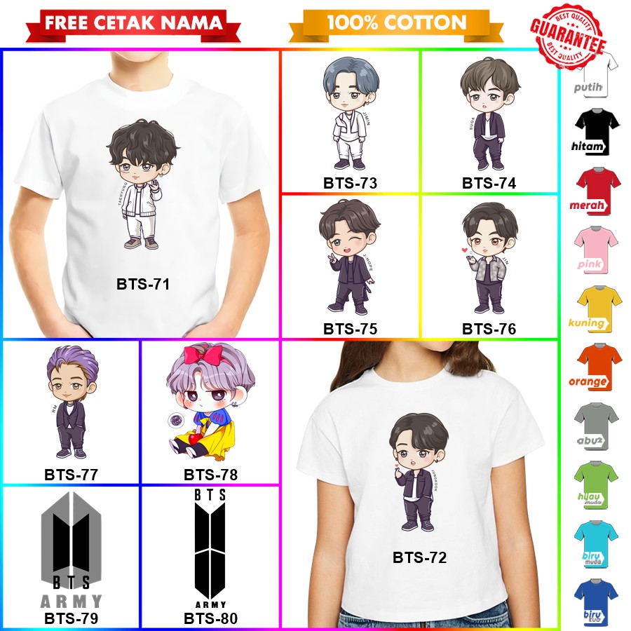 [FREE NAMA!!] Baju Kaos COUPLE ANAK DAN DEWASA BTS BANYAK MOTIF