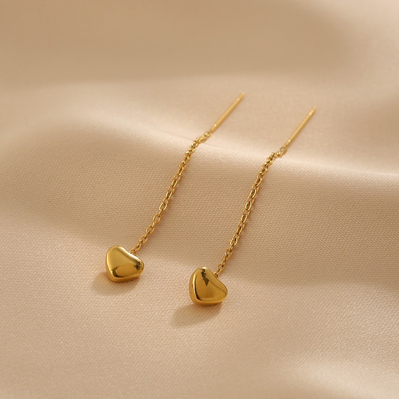 Korea Anting Titanium Anti Karat Wanita Emas Panjang Tusuk Earring Cinta Subang Perhiasan-1
